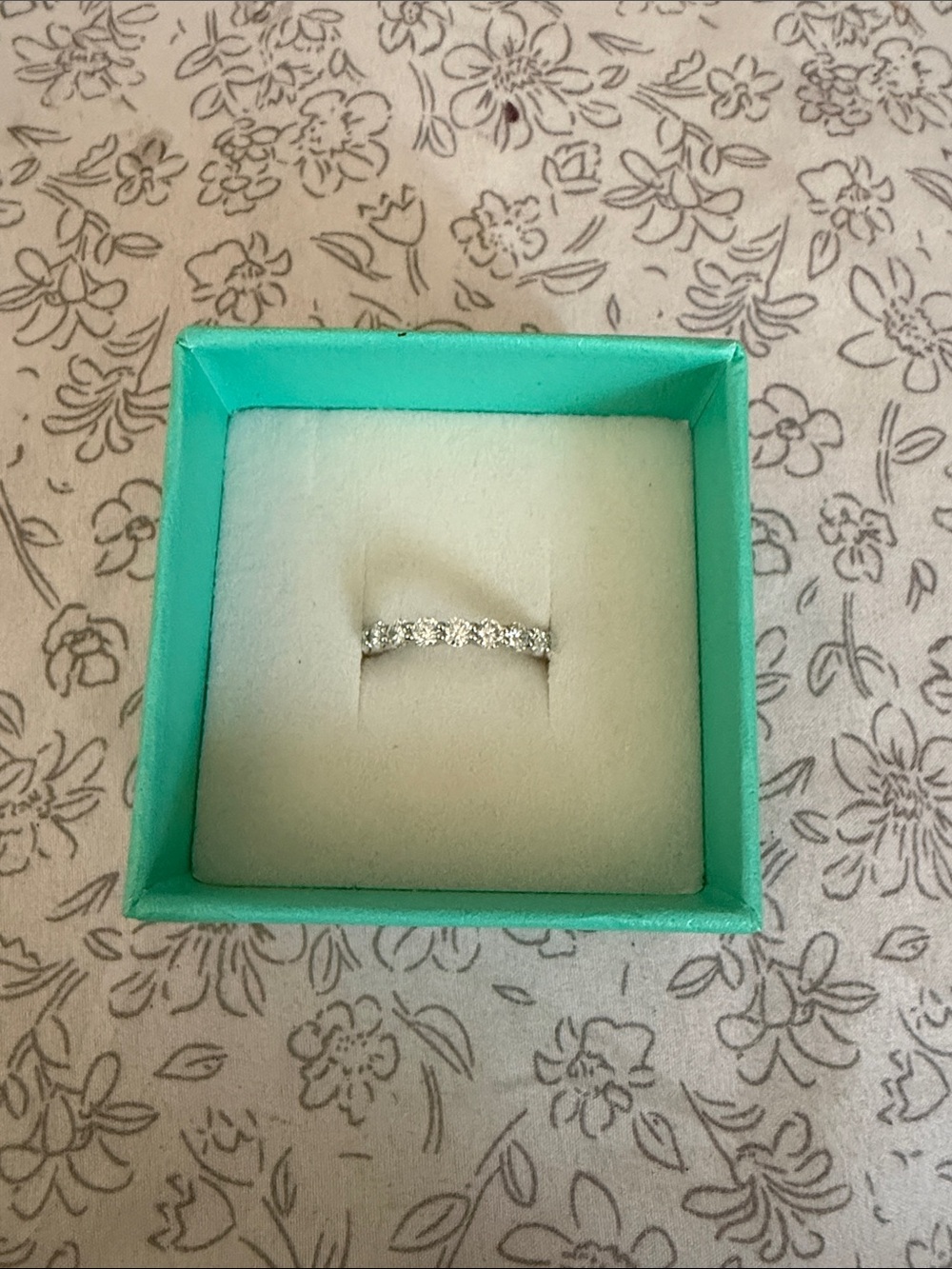 Silver Floral Band Ring with Clear Stones - Women Jewelry